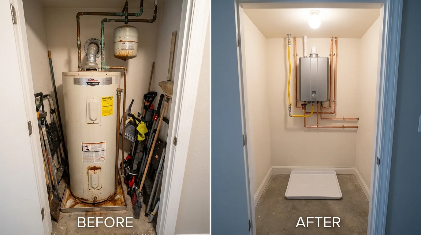Tank water heater versus wall-mounted tankless unit comparison for Palmyra, MO homeowners